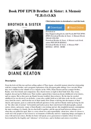 Book PDF EPUB Brother & Sister A Memoir *E.B.O.O.K$