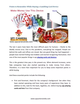Points to Remember While Buying a Gambling Card Device
