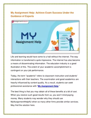 My Assignment Help- Achieve Exam Success Under the Guidance of Experts