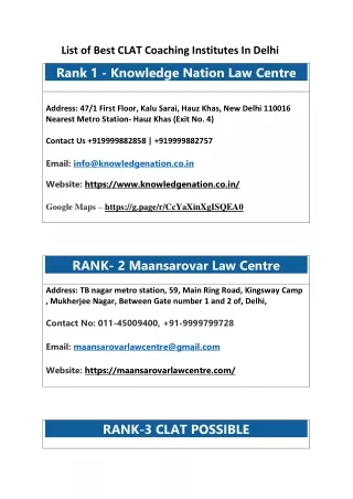 List of Best CLAT Coaching Institutes In Delhi-converted