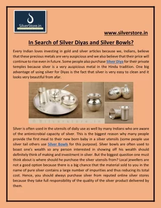 In Search of Silver Diyas and Silver Bowls?