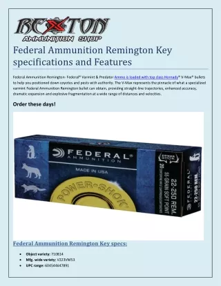 federal ammunition remington key specifications
