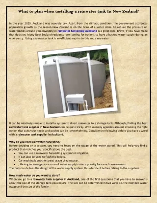What to plan when installing a rainwater tank In New Zealand?