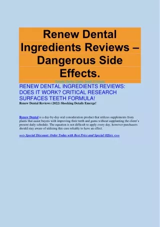 Renew Dental Ingredients Reviews
