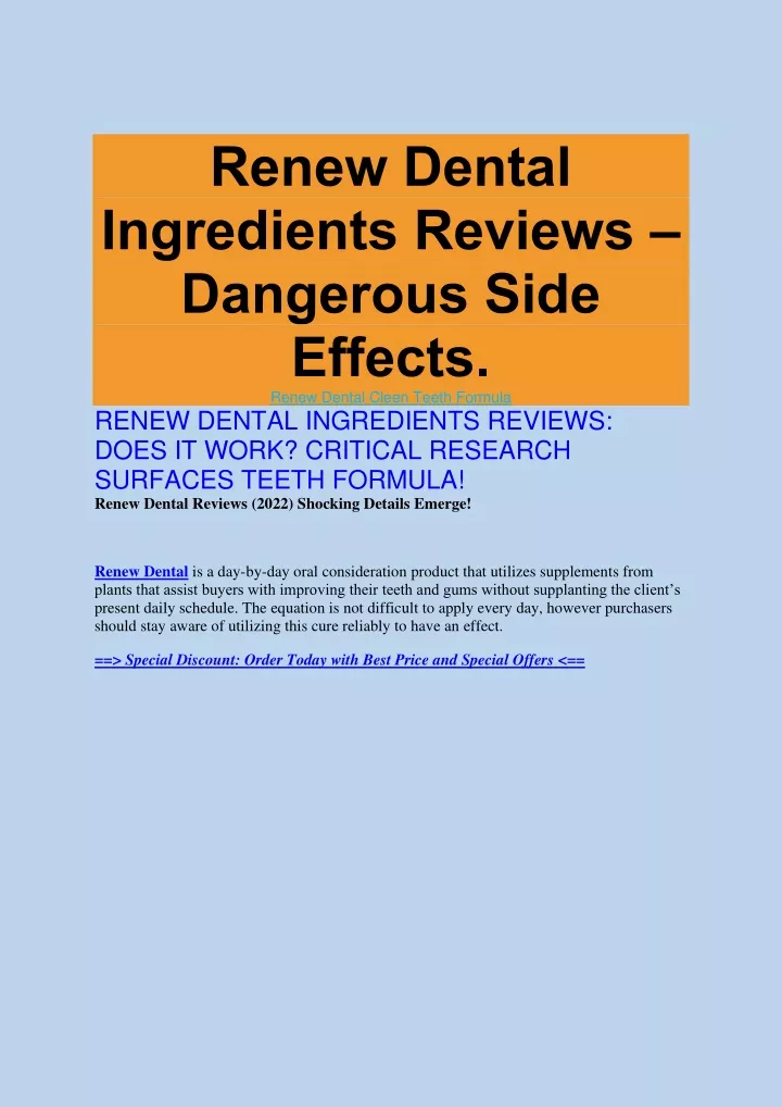 renew dental ingredients reviews dangerous side