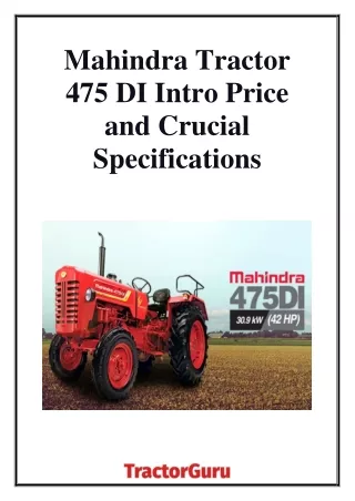 Latest Mahindra Tractor 475  At a Glance