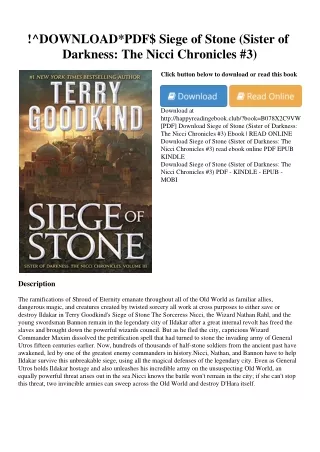 !^DOWNLOAD*PDF$ Siege of Stone (Sister of Darkness The Nicci Chronicles #3) <(RE