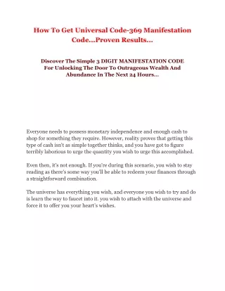 how to get universal code 369 manifestation code