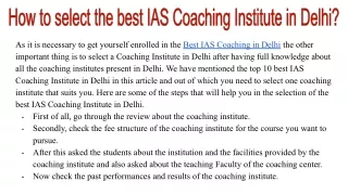 How to select the best IAS Coaching Institute in Delhi