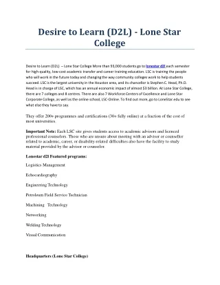 Desire to Learn(D2l) - Lone Star College