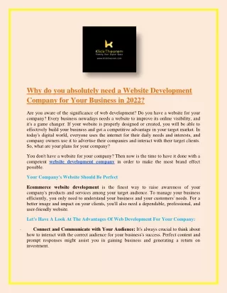 Why do you absolutely need a Website Development Company for Your Business in 2022