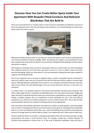 Discover How You Can Create Better Space Inside Your Apartment With Bespoke Fitted Furniture And Bedroom Wardrobes That