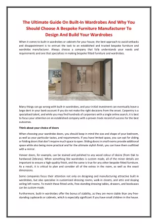 The Ultimate Guide On Built-In Wardrobes And Why You Should Choose A Bespoke Furniture Manufacturer To Design And Build