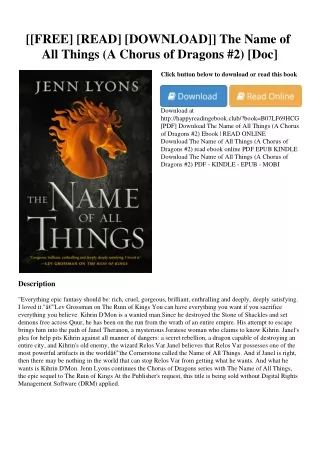 [[FREE] [READ] [DOWNLOAD]] The Name of All Things (A Chorus of Dragons #2) [Doc]
