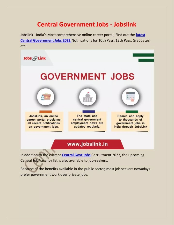 central government jobs jobslink