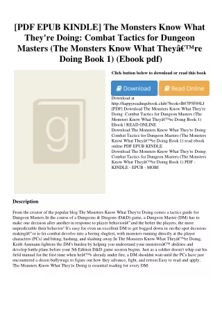 [PDF EPUB KINDLE] The Monsters Know What They're Doing Combat Tactics for Dungeo