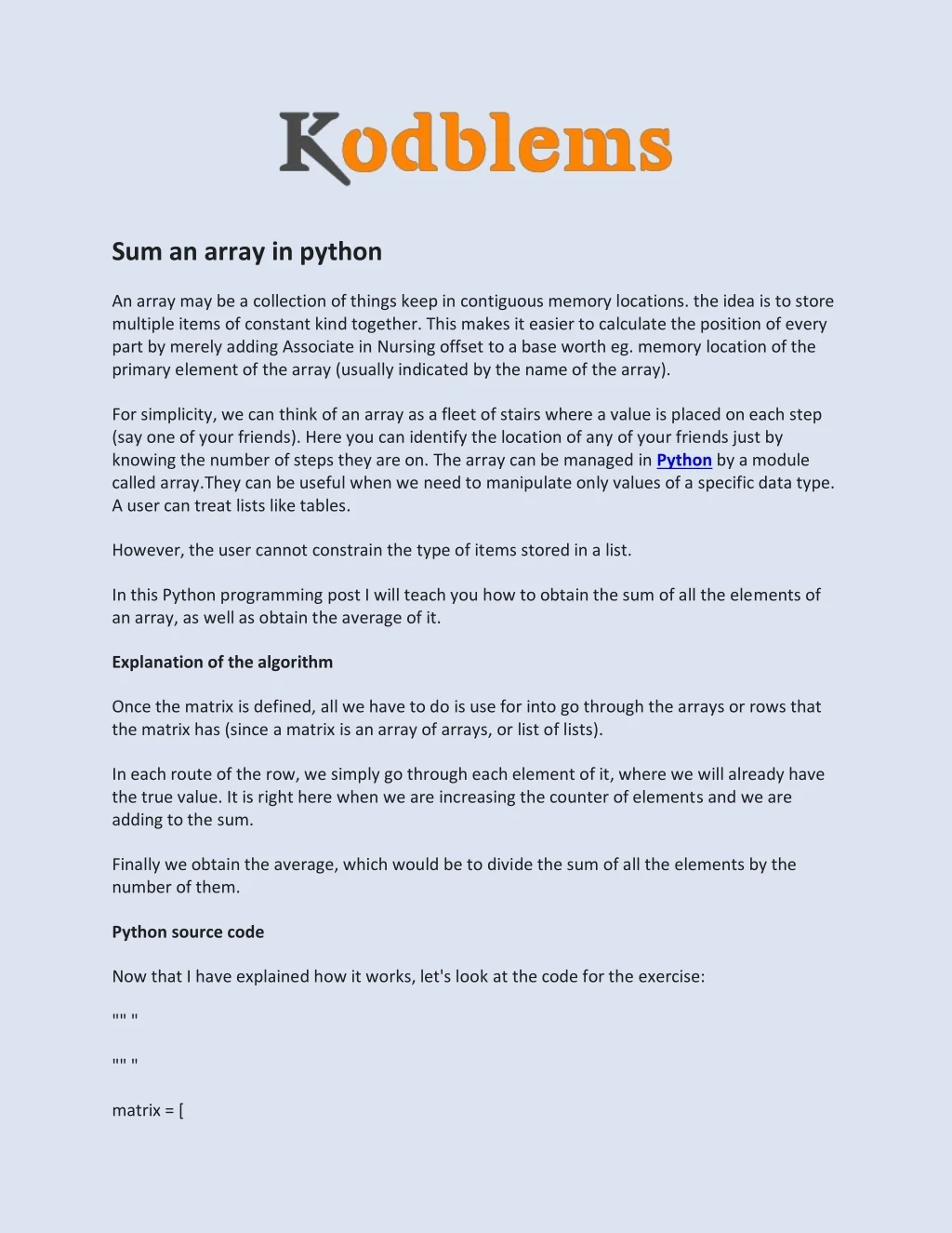 PPT - Sum an array in python PowerPoint Presentation, free download ...