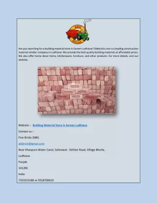 Building Material Store in Sareen Ludhiana | Sbkbricks.com
