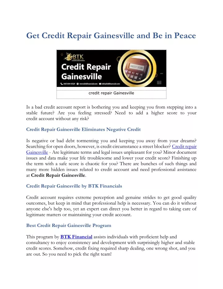 get credit repair gainesville and be in peace