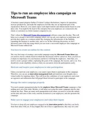 Tips to run an employee idea campaign on Microsoft Teams