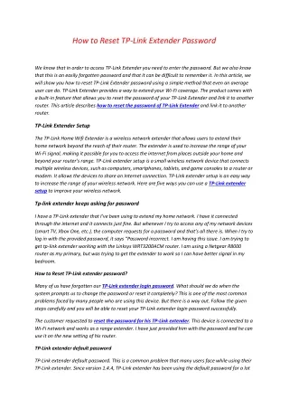 How to Reset TP-Link Extender Password