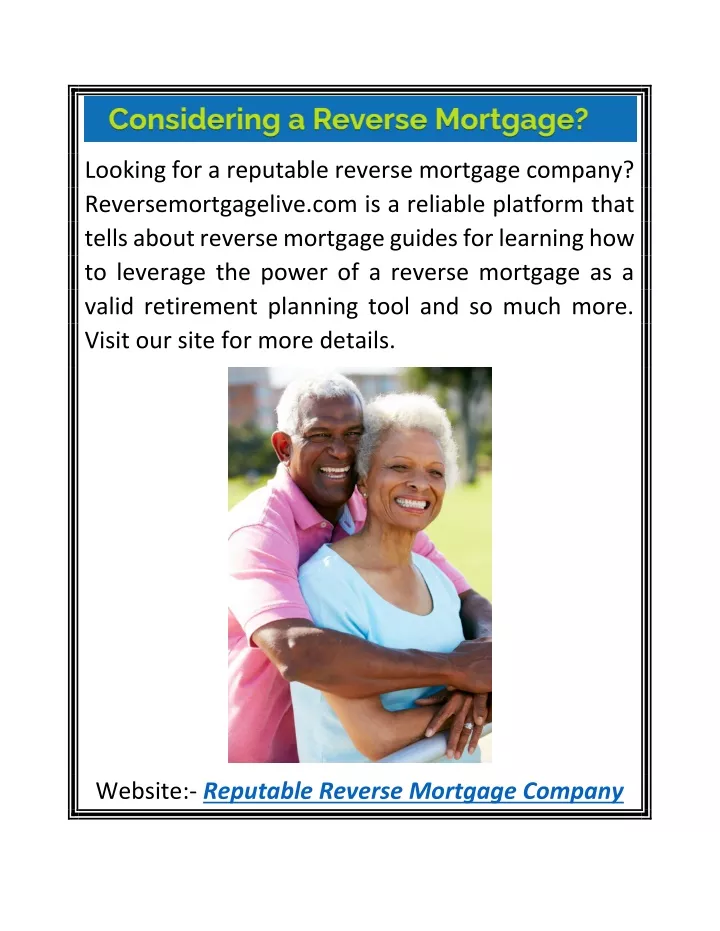 looking for a reputable reverse mortgage company