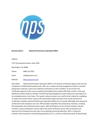 National Performance Specialists (NPS)