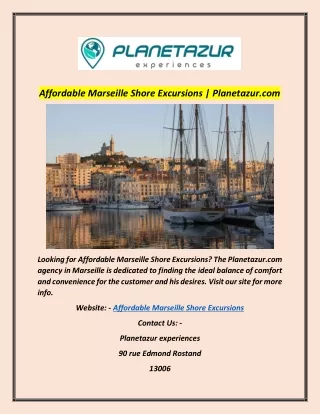 Affordable Marseille Shore Excursions | Planetazur.com