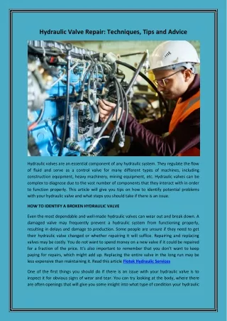 hydraulic valve repair techniques tips and advice