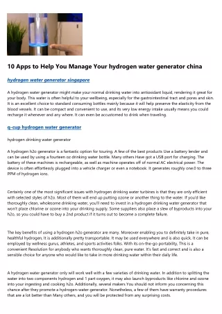 12 Do's and Don'ts for a Successful hydrogen water generator aliexpress
