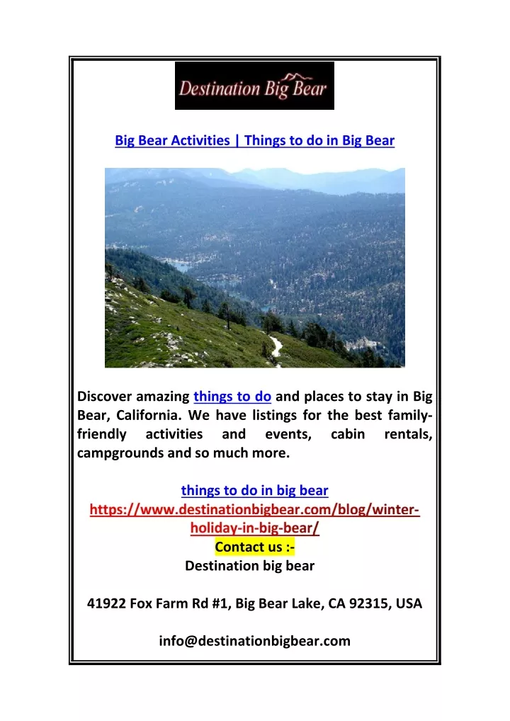 big bear activities things to do in big bear