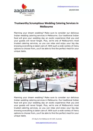 Trustworthy scrumptious wedding catering services in Melbourne