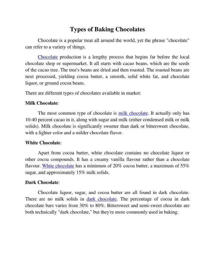 types of baking chocolates