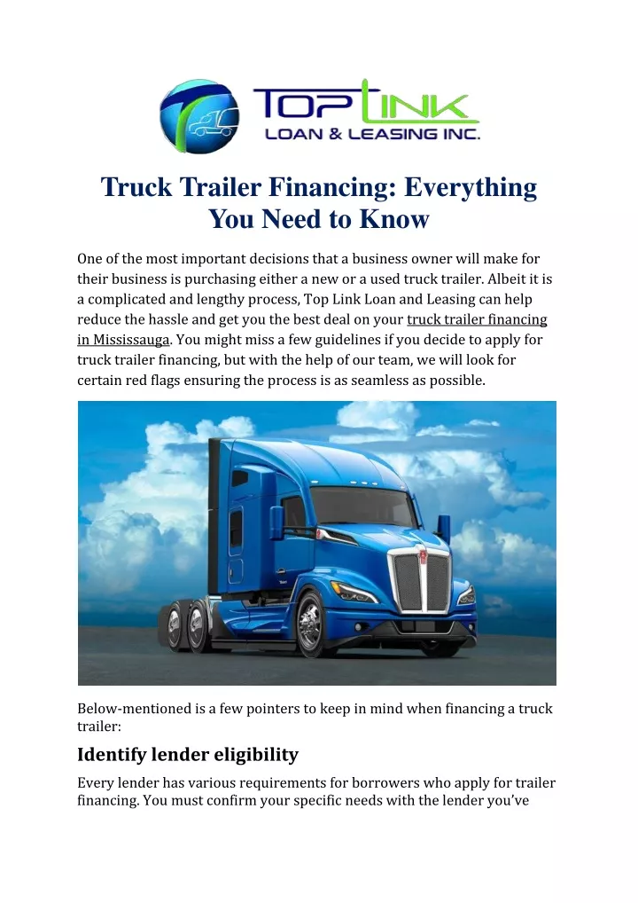 truck trailer financing everything you need