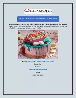 Online Cake Delivery in Amman Jordan | Occasionsjo.com