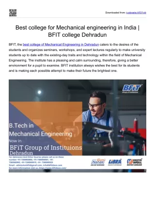 Best mechanical engineering college in India | BFIT college India
