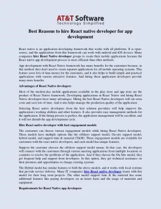 Best Reasons to hire React native developer for app development