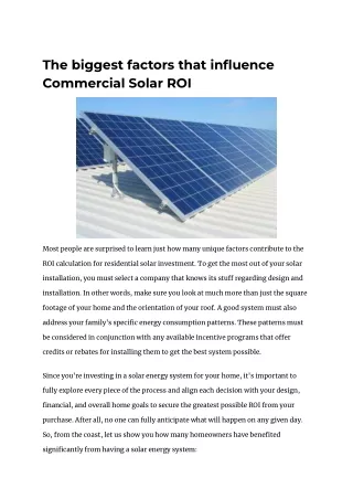 The biggest factors that influence Commercial Solar ROI