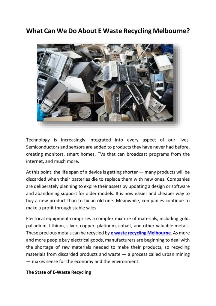 what can we do about e waste recycling melbourne