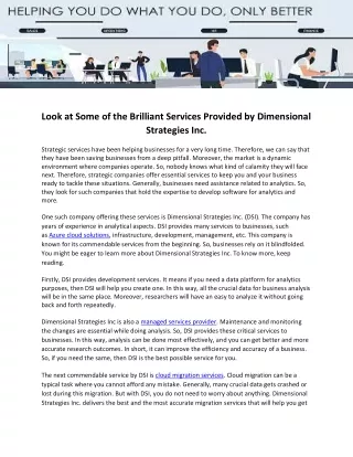 Look at Some of the Brilliant Services Provided by Dimensional Strategies Inc.