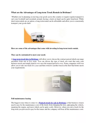 What are the Advantages of Long-term Truck Rentals in Brisbane?