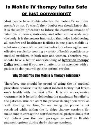 Is Mobile IV therapy Dallas Safe or just convenient