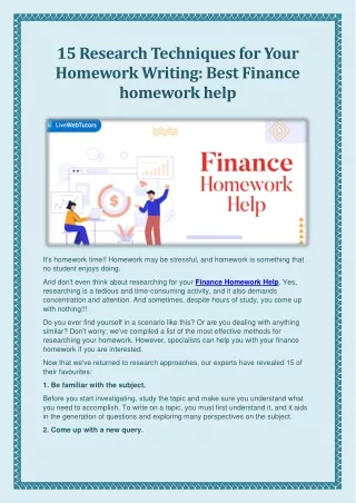 15 Research Techniques for Your Homework Writing -Best finance homework help