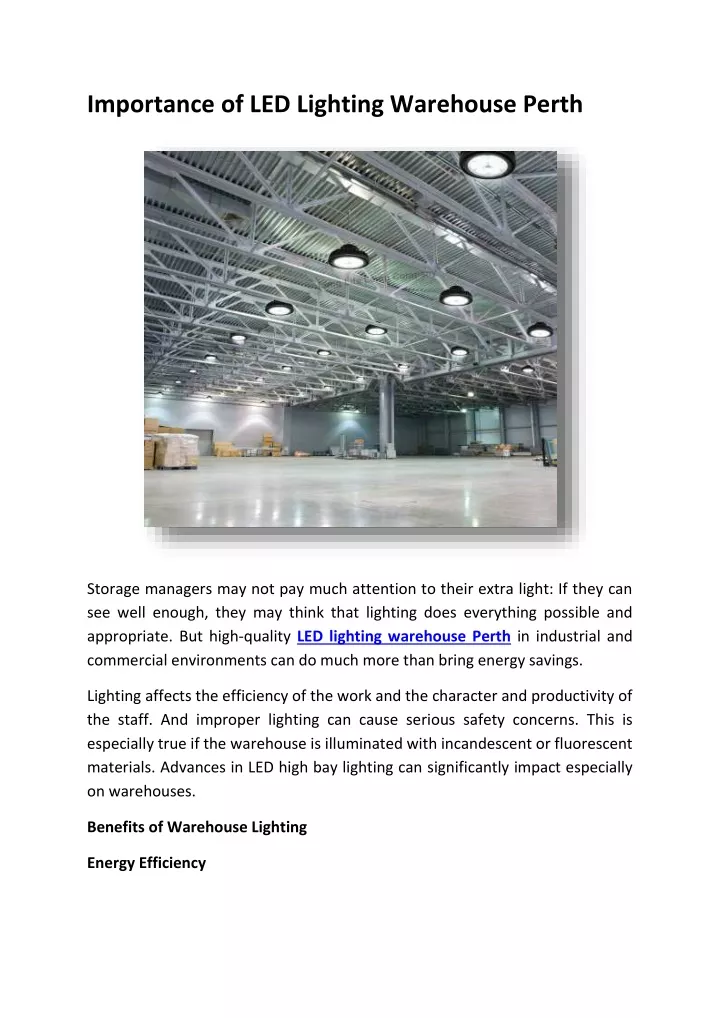 importance of led lighting warehouse perth