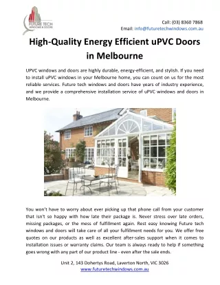 High-Quality Energy Efficient uPVC Doors in Melbourne