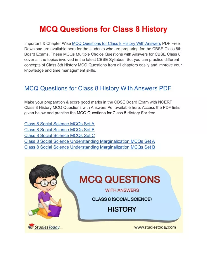 mcq questions for class 8 history
