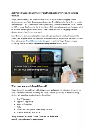 activation guide to activate travel channel