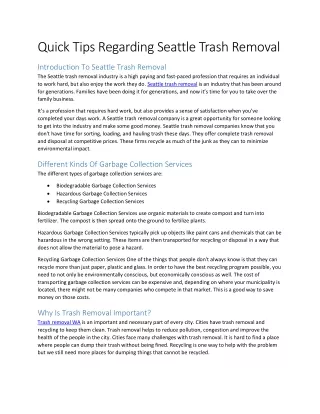 Quick Tips Regarding Seattle Trash Removal