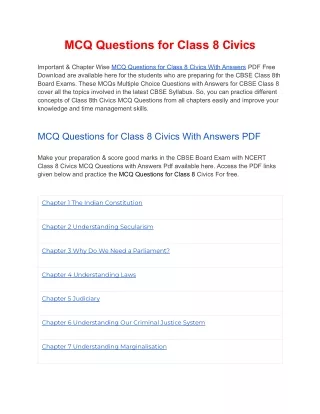 mcq questions for class 8 civics