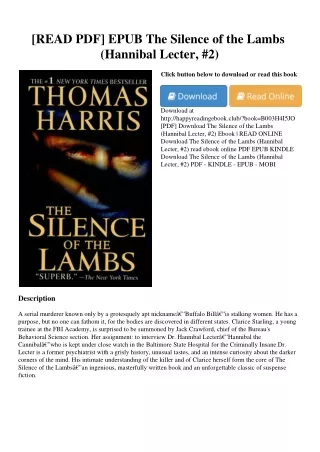 [READ PDF] EPUB The Silence of the Lambs (Hannibal Lecter  #2) <(DOWNLOAD E.B.O.